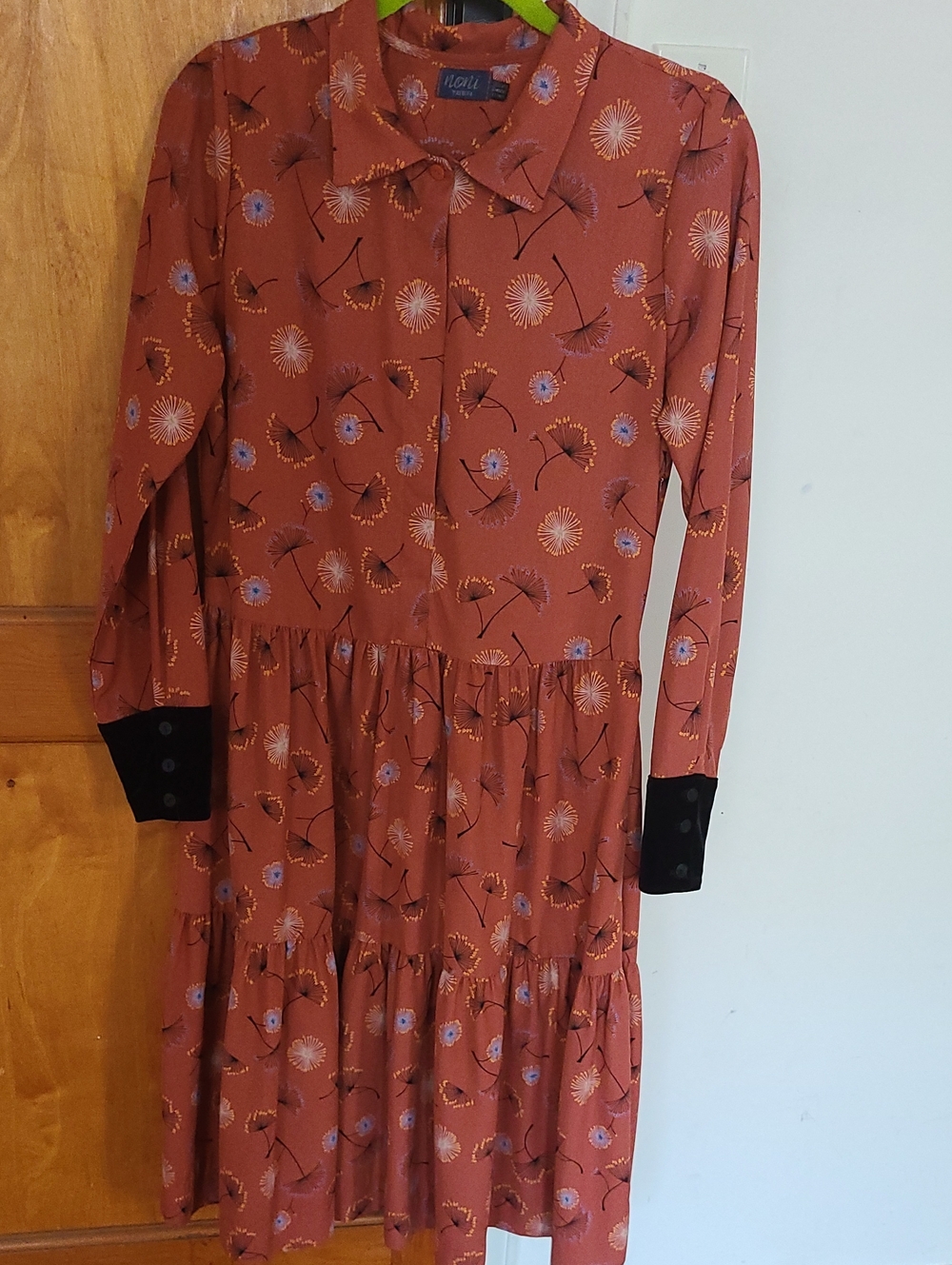 Long-Sleeve Rust Floral Tiered Shirt Dress by Mavi